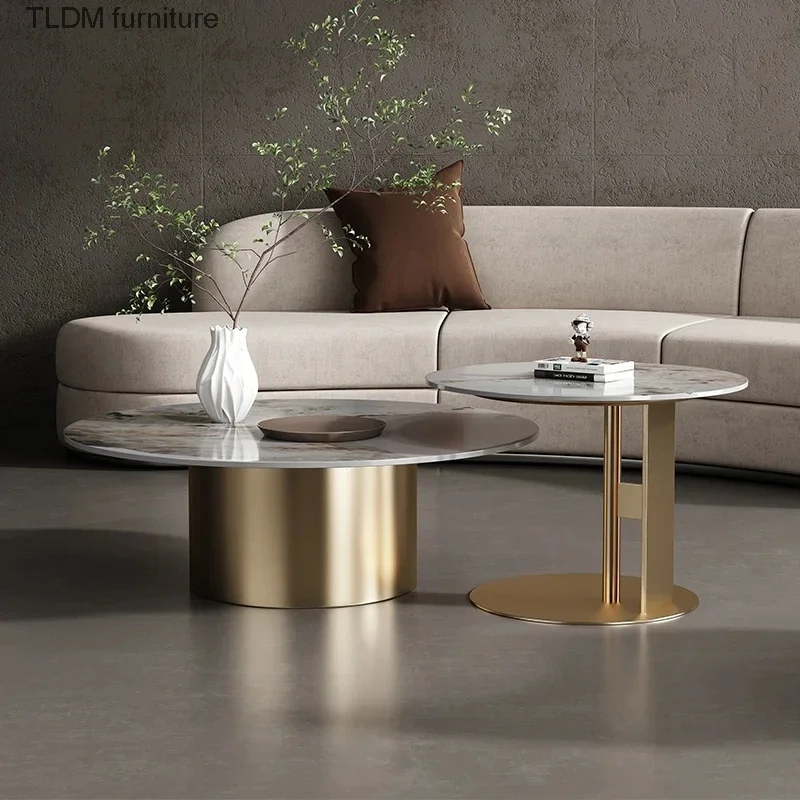 Luxury coffee table in living room, modern minimalist Nordic coffee table, circular countertop, center salon, home furniture in