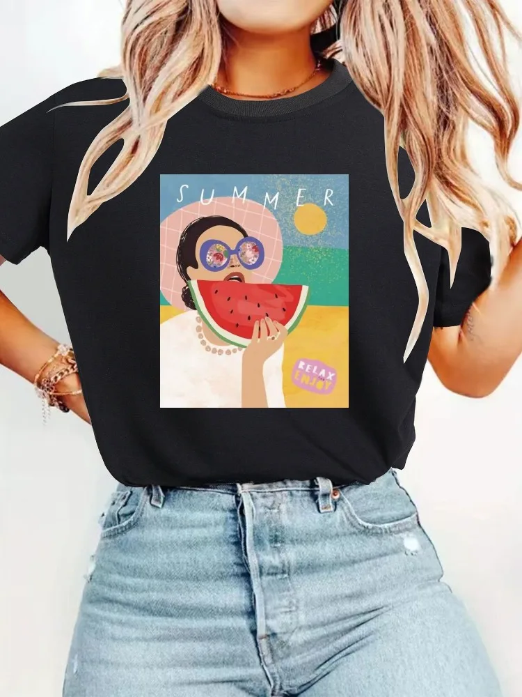 Women  TShirt Soft and Breathable Top Watermelon Pattern Design Casual Everyday Round Neck Short SleeveShirt Fashion Print