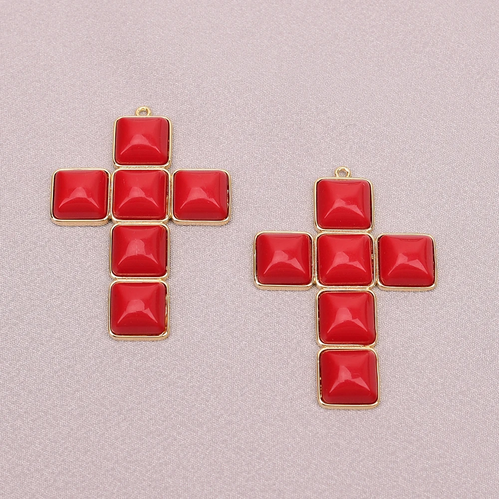 

APDGG N106 2 Pcs Natural Red Crystal Jewelry inlay Cross Shape Pendant Necklace Making DIY