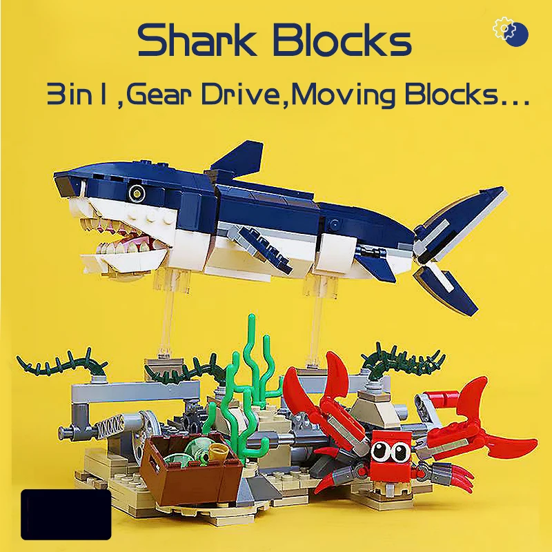 388PCS Creative Marine Animal Series 3in1 Shark Building Blocks 31088 Squid Crab DIY Model Bricks Toys Gift For Children Boy Kid