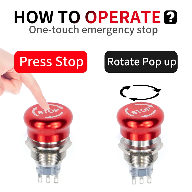 16 16 22mm Ultra Short Style metal emergency stop button switch waterproof mushroom head Rotation reset Anti-slip with lights