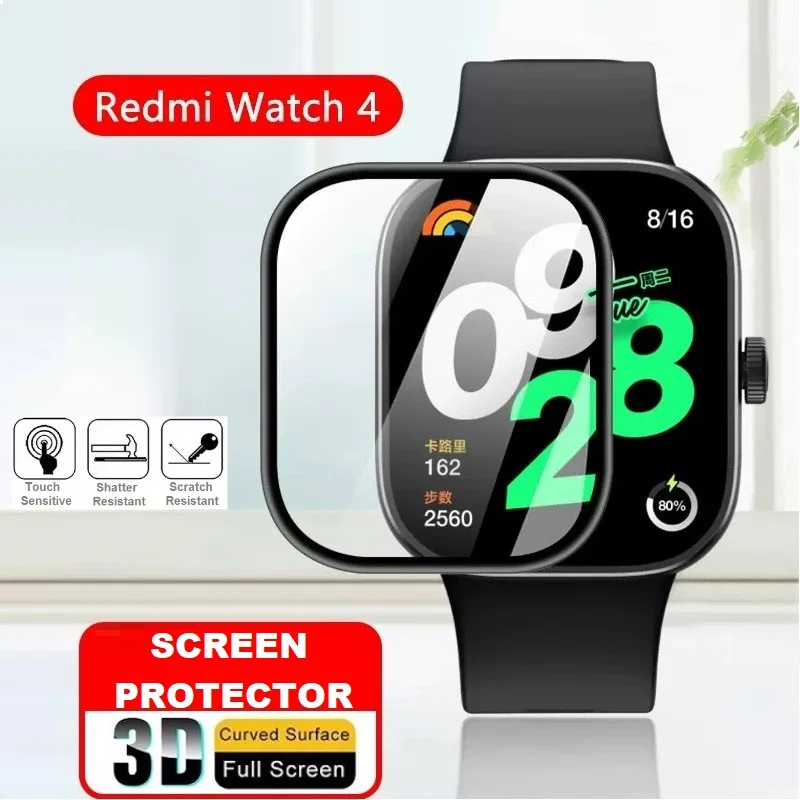 3PCS 3D Curved Edge Screen Protector for Xiaomi Redmi Watch 4 Smartwatch Full Cover Anti-Scratch Soft Protective Film