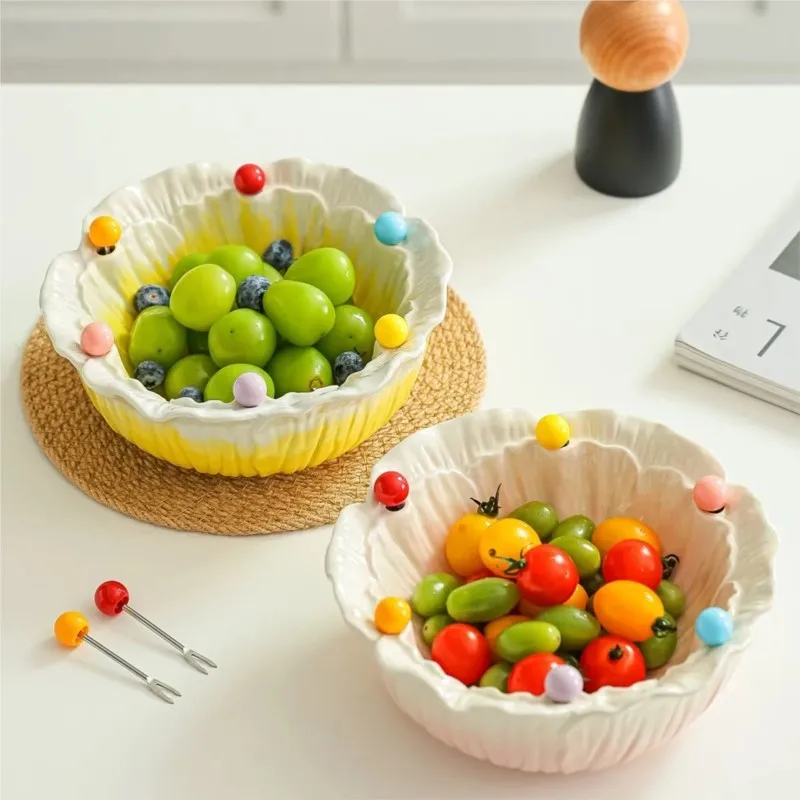

Ceramic Fruit Tray Living Room CoffeeTable Home Creative Snack Placement Tray Bowl Tray Capacity Stainless Steel Fruit Fork ZI79