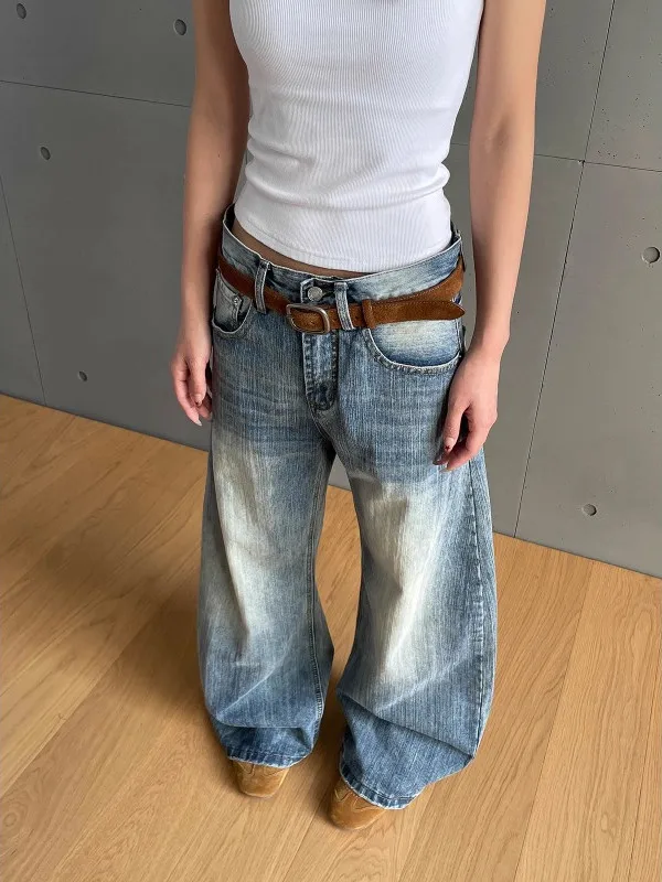 

Широкие джинсы с бамбуковым узором в стиле ретро, мужские свободные универсальные брюки прямого кроя, женские брюки с низкой талией на молнии