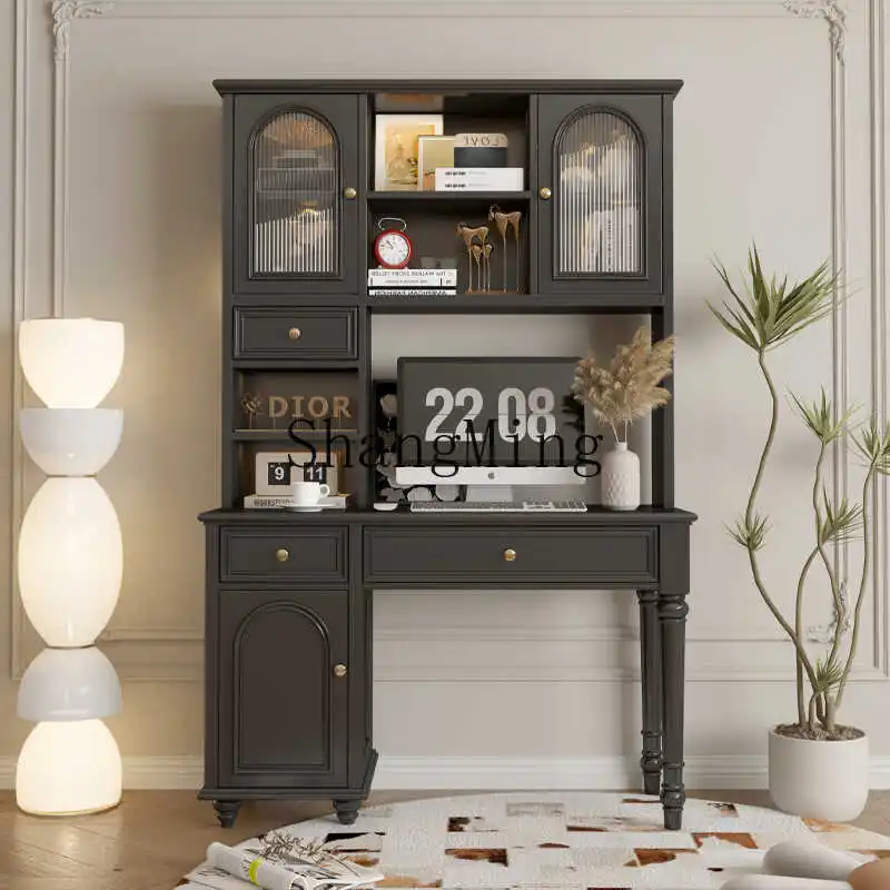 CL Modern Light Luxury Desk Bookshelf Combination Solid Wood Integrated Corner Study Computer Cabinet Modern Office Desk