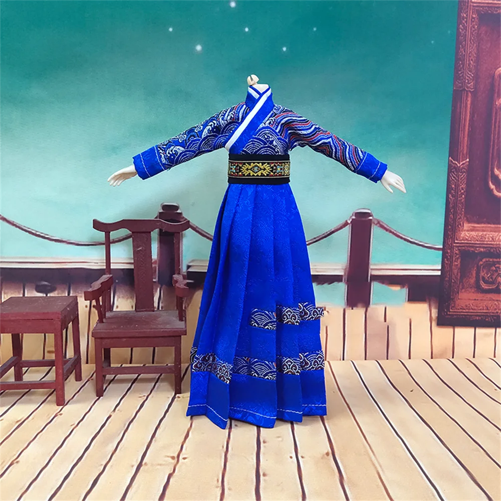 

1/6 Hanfu Robe Long Dress Long coat red blue Ancient Man Suit Fly Fish for 12inch Figure ModelDntique Clothing Amine Toys