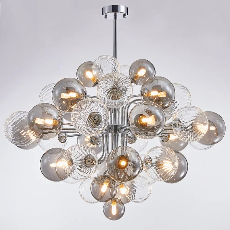2026 Luxury Smoke Gray Glass Bubble Ball Chandelier Living Room Nordic Bedroom Dining Hall Grape Pendant Lamp Home Lighting Fixt