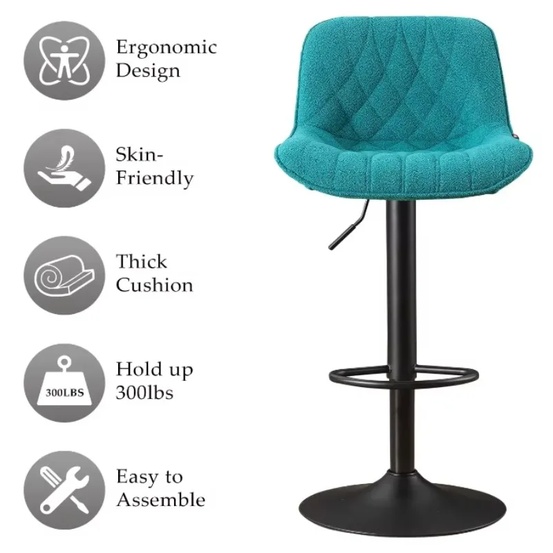 เก้าอี้บาร์ทรงสูงสีเขียวหมุนได้ ปรับระดับได้ หุ้มกำมะหยี่นุ่มแบบเท็ดดี้ ดีไซน์ทันสมัย เหมาะสำหรับร้านอาหารและครัว