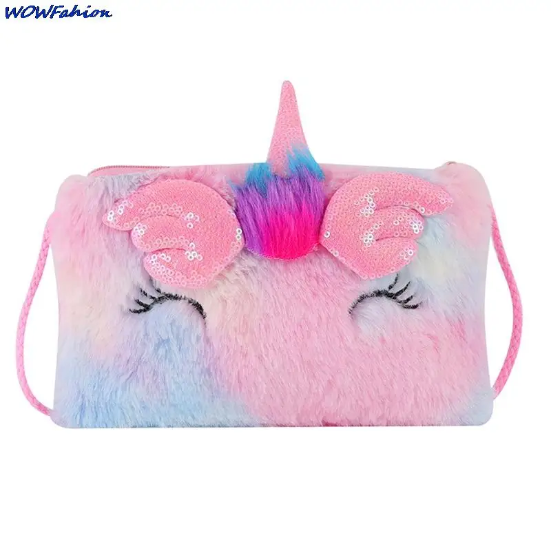 

Children Girls Shoulder Bag Cute Unicorn Animals Messenger Bag Kids Keys Zipper Coin Purse Cute Princess Handbag Plush Toy