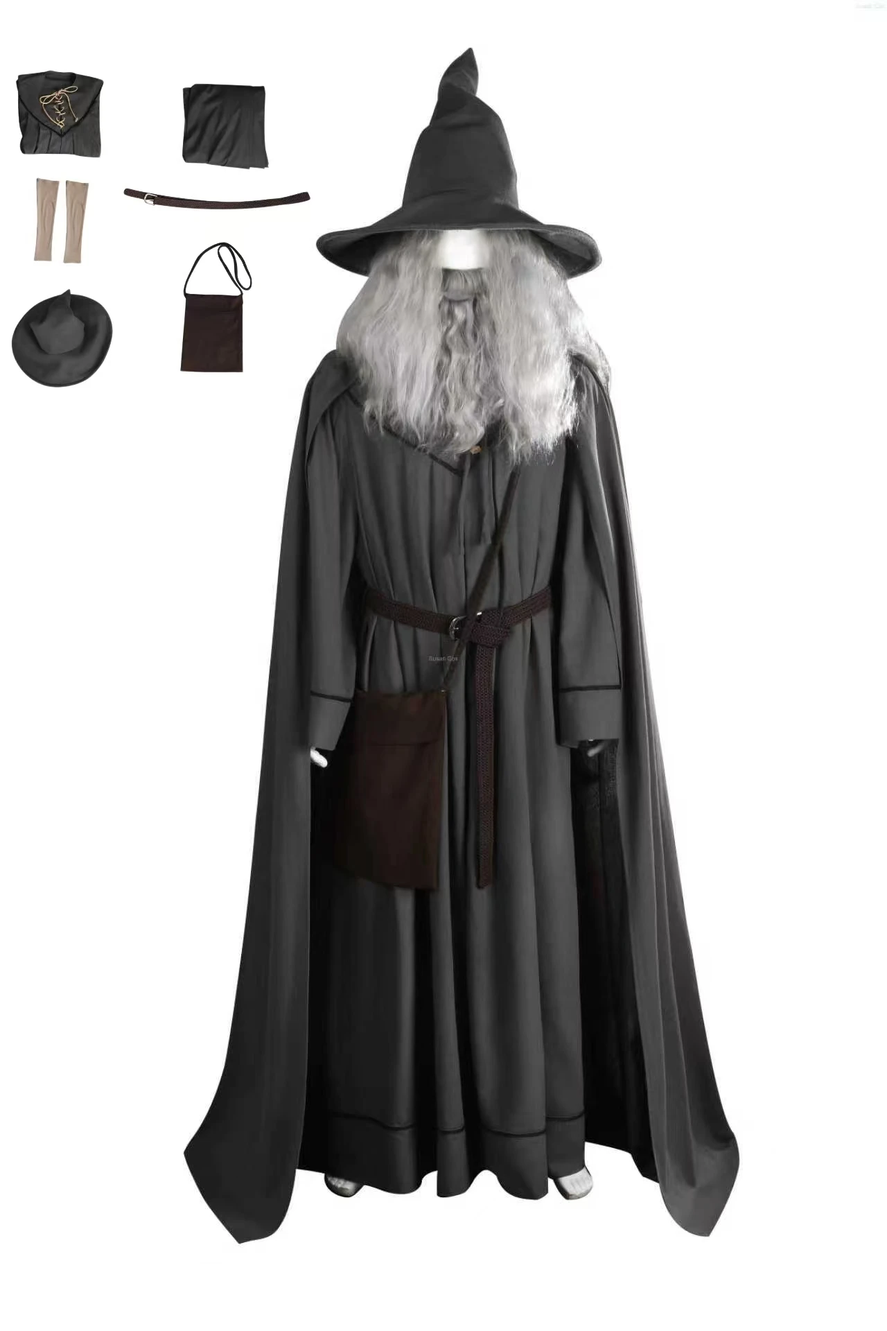 Gandalf el disfraz de cosplay gris del Señor de los Anillos: La Fellowship of the Ring-Conjunto completo con sombrero-Genial para fanáticos de la fantasía