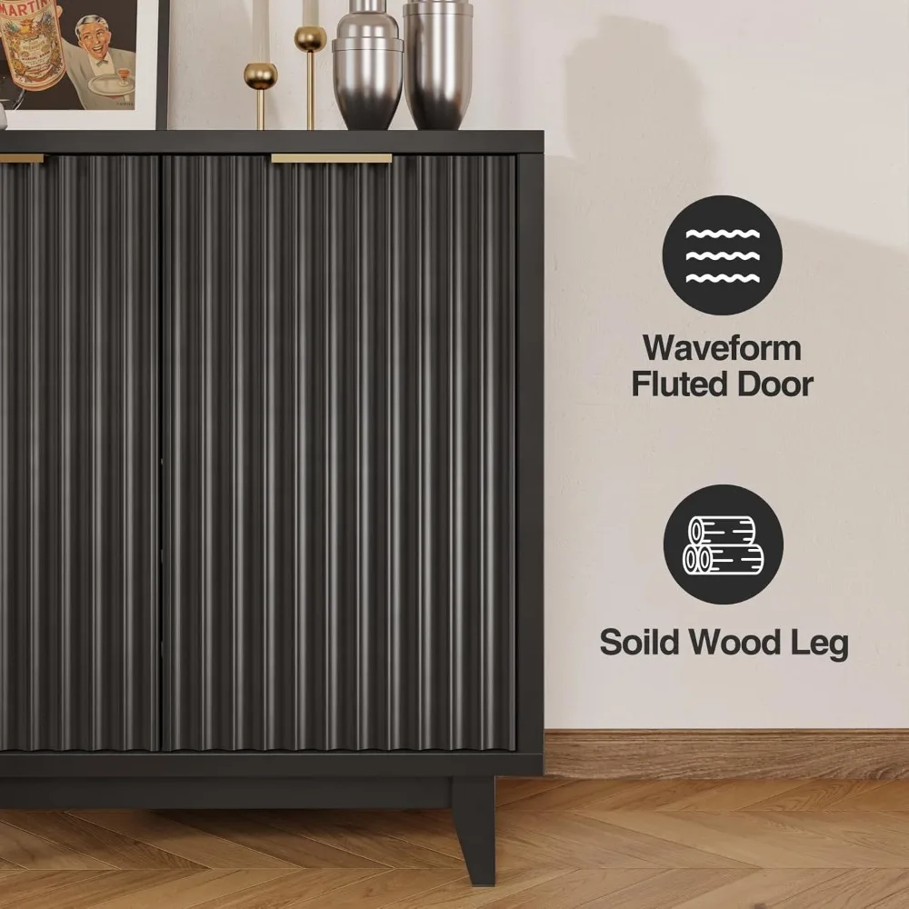 Fluted Coffee Bar Cabinet with Storage, Modern Sideboard Buffet Cabinet with Removable Wine Rack, Drawer, Adjustable Shelf