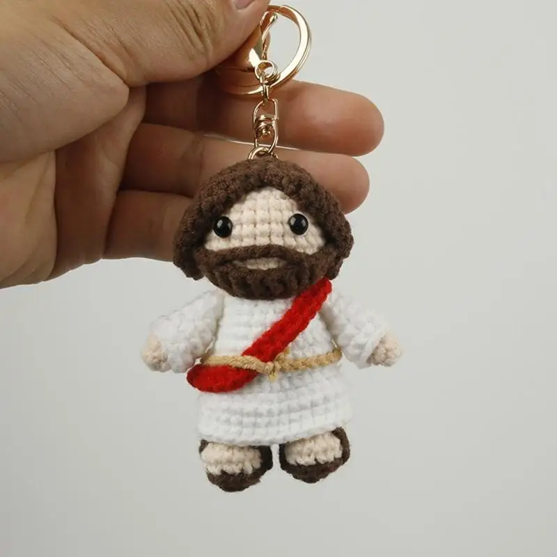 XXFE Crocheted Thread God Figure Keychain Charm for Bags, Handmade Pendant with Metal Clasp for Daily Carry Use and Handbags