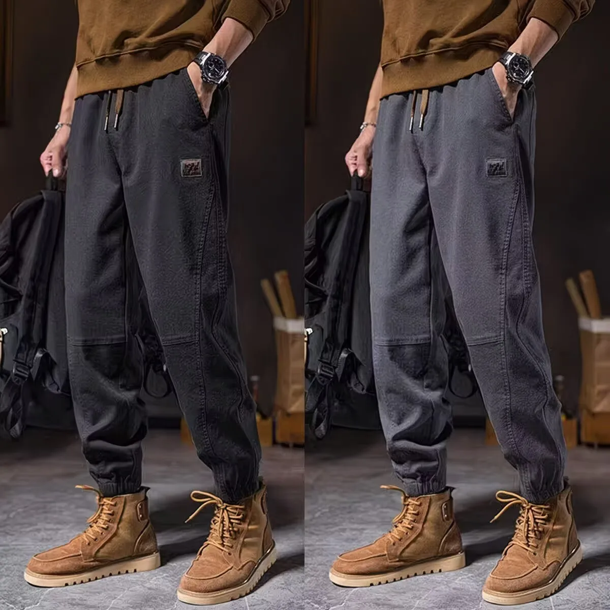 American Retro Men's Work Pants Spring Autumn Construction Site Large Size Wear Resistant Cuffed Workwear Casual Trousers