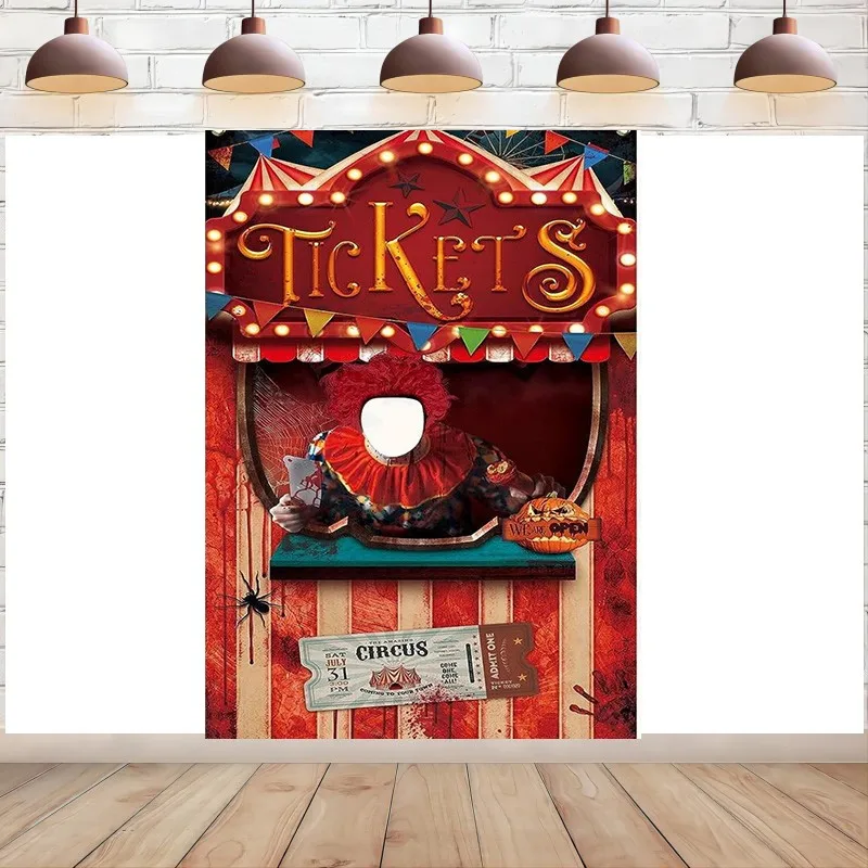 Halloween Carnival Circus Theme Party Decoration Banner Ticket Backdrop Carnival Photo Games Booth Props Photography Background