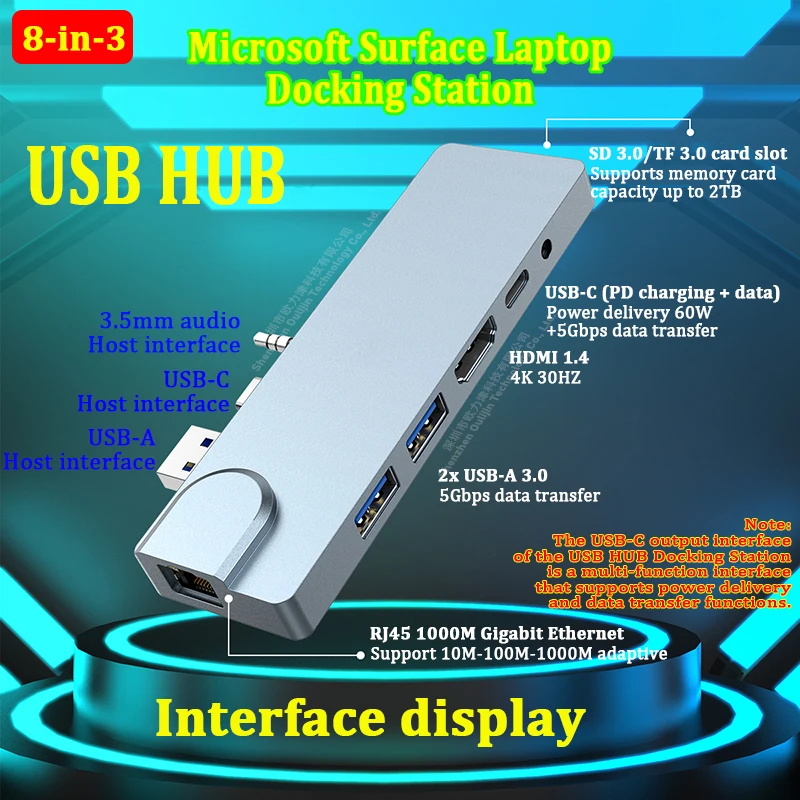 USB 3.0 High Speed ​​HUB Microsoft Surface Laptop Docking Station HDMI 4K For Surface Laptop 3/4/5 and Surface Laptop Go 1/2/3