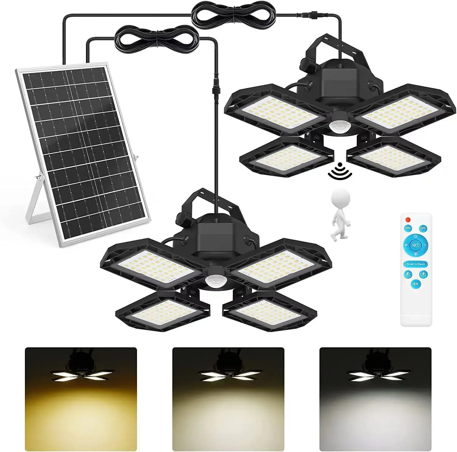 New Solar Garage Light Four-leaf Folding Light LED Radar Human Body Induction Deformation High Bay Lamp Garden Split Chandelier