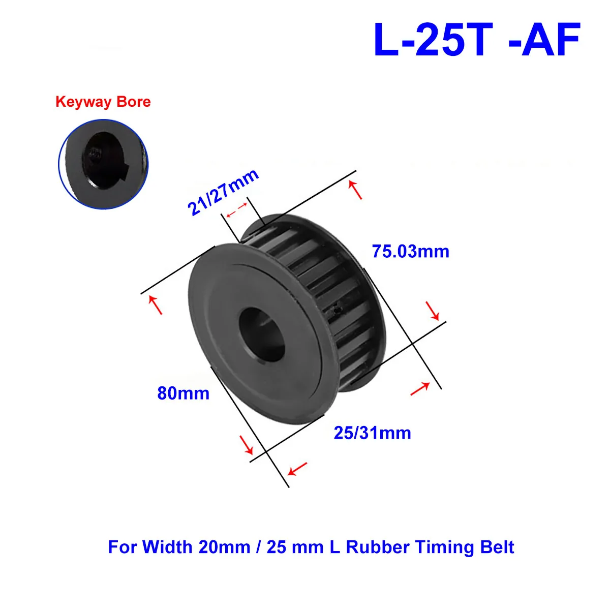 

45# Steel Timing Pulley L-25T Keyway Bore 14~28mm Pitch 9.525mm Synchronous Belt Pulley For Width 20/25 mm L Rubber Timing Belt