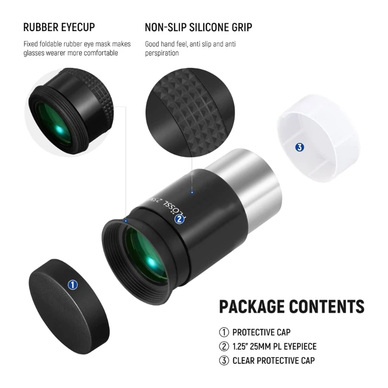 Eyepiece Lens 1.25inch 25mm for Plossl MultiCoated Lens