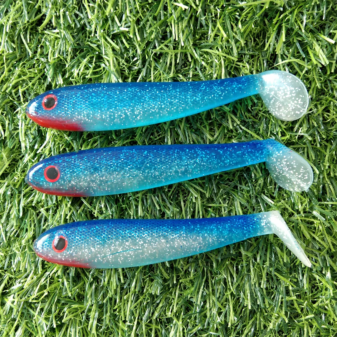 3PCS Paddle Tail Soft Fishing Lures 3D Eyes T Tail Artificial Bait Plastic Pike Fishing Lures Soft Bait