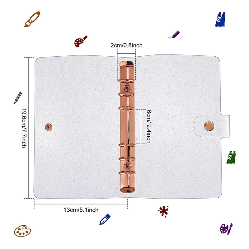 Cubierta de carpeta de 6 anillos de PVC A6, cubierta de cuaderno suave de oro rosa, carcasa de cuaderno de PVC transparente, cubierta de hoja suelta de 6 agujeros, 2 piezas