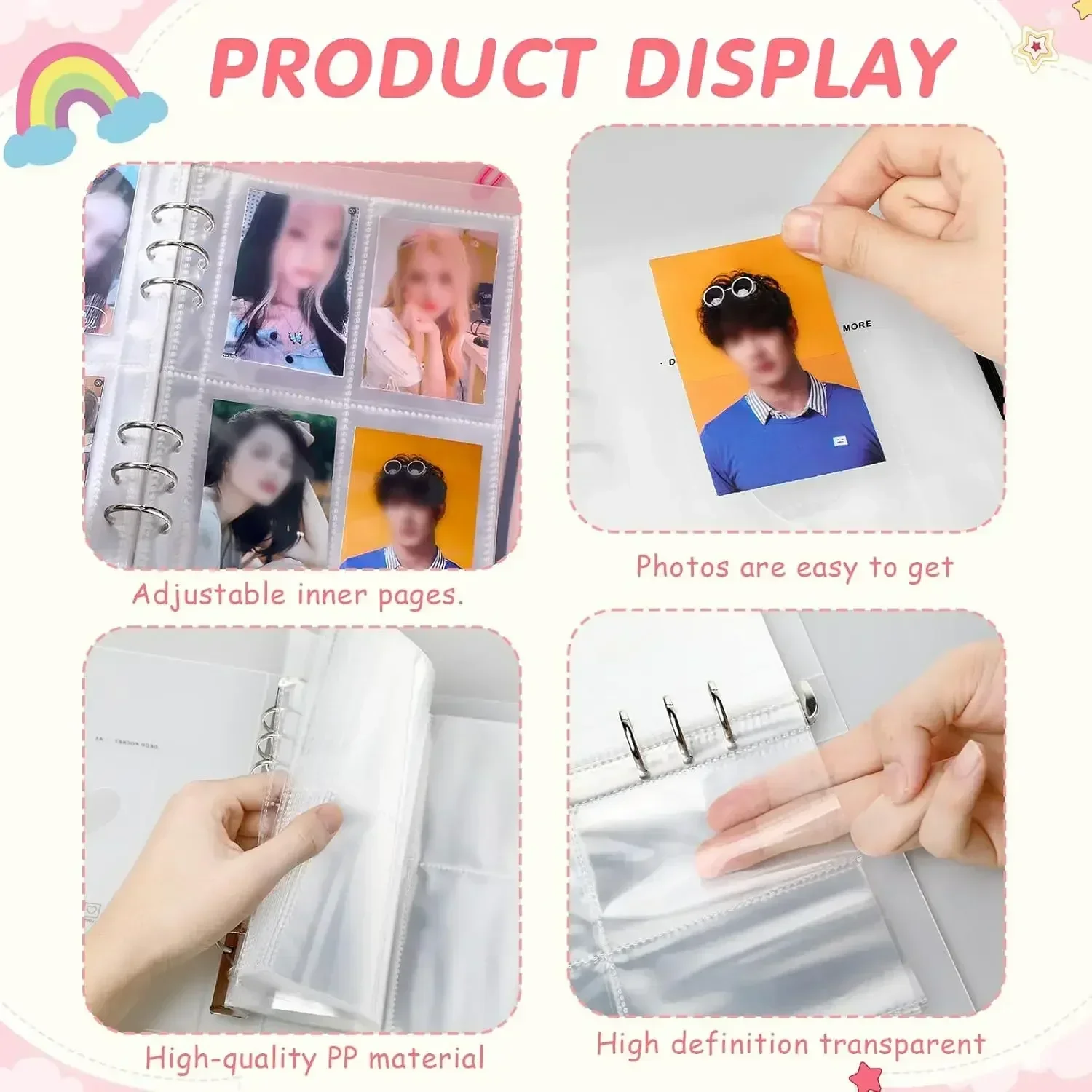 10pcs 1-4 Grid Inlay Idol Card Collect Book Inner Page Refill Inner Cards Photocard Refill Bags Pocket Instax Name Card 포토카드 바인더