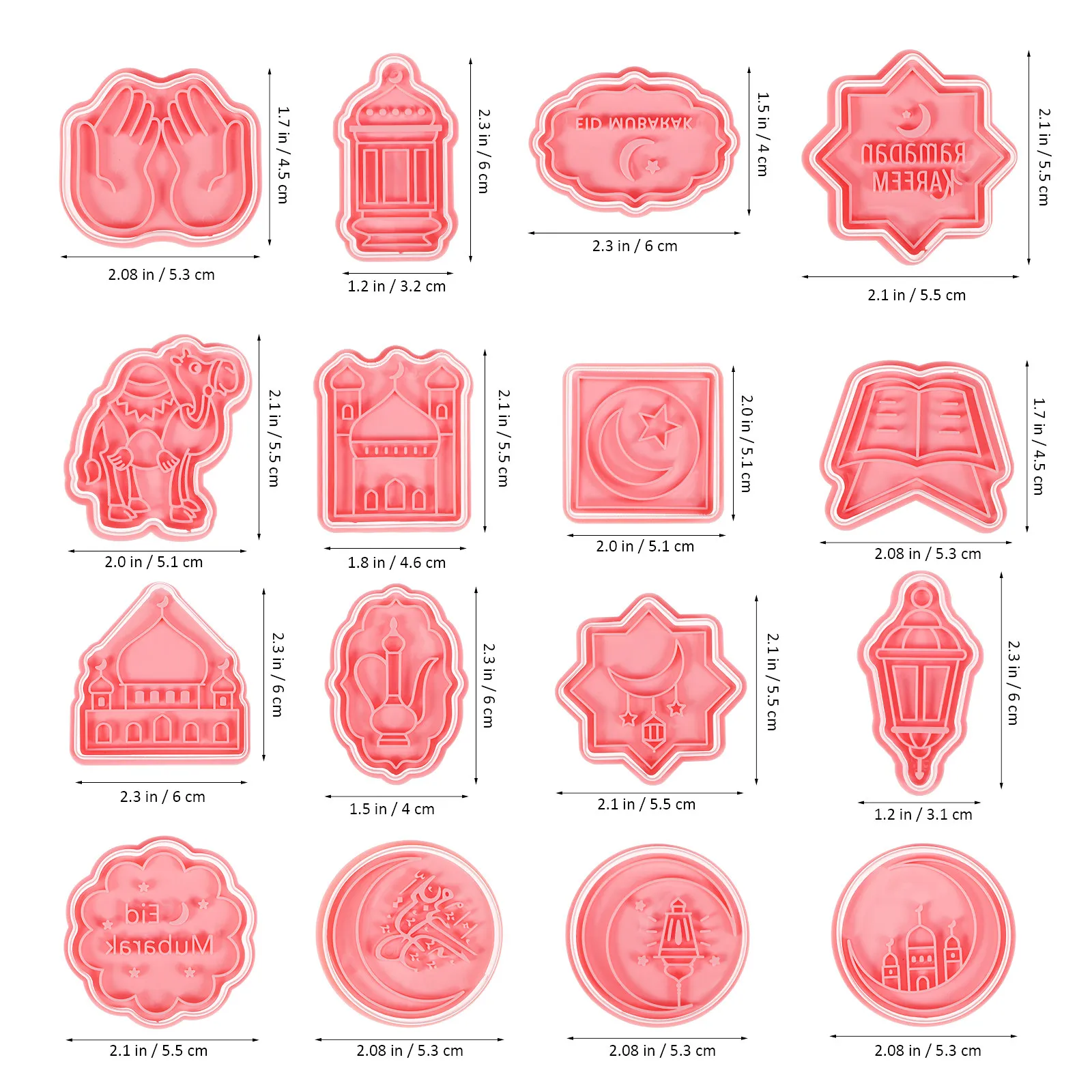 16Pcs Eid Cookie Cutters Ramadan Biscuit Mold Set Creative Baking Stamps Fondant Tools for DIY Cookies Pastries