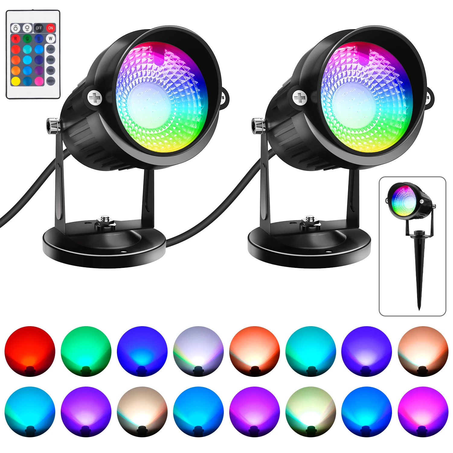 2PCS EU/US/UK Plug 16 Colors 4 Modes RGB Outdoor Landscape Spotlights Floodlights With Remote Control Garden Decorative Lights