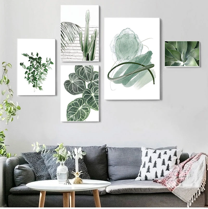 Fresh Green Leaf Abstract Girl Curve Door Nordic Posters And Prints Wall Art Canvas Painting Wall Pictures For Living Room Decor