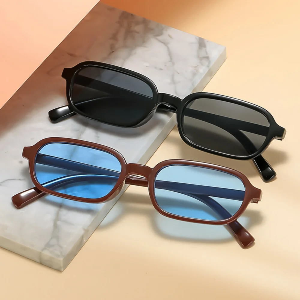 KLASSNUM Trendy Rectangle for Women Men Small Retro Fashion Thin Slim Square Sun Glasses Summer Travel Retro Streetwear Glasses