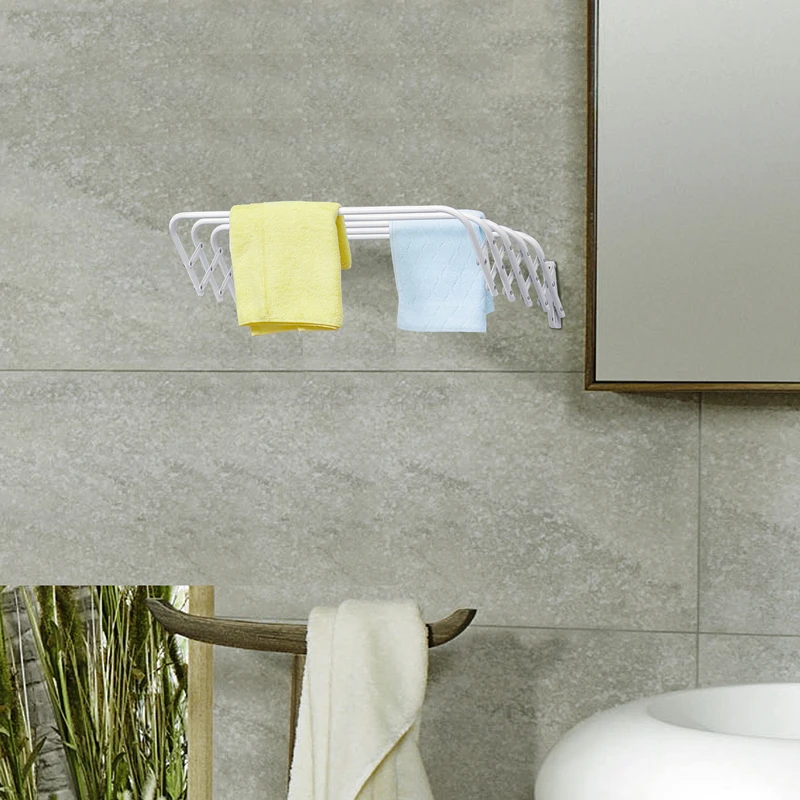 Durable Multifunction Retractable Stainless Steel Clothes Drying Rack Wall-Mounted Foldable Towel Hanger Home Kitchen Living