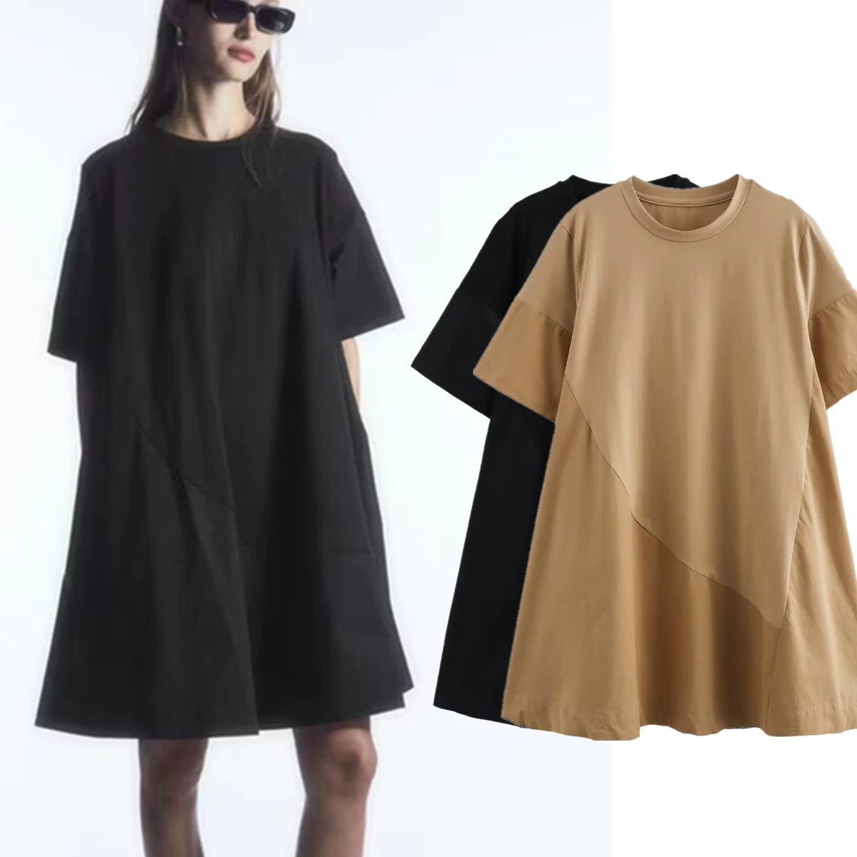 Withered Minimalist Round Neck Knit Dress Women Loose Fitting Dress Mini Dress Women With PockDave&Diets Summer Vestidos