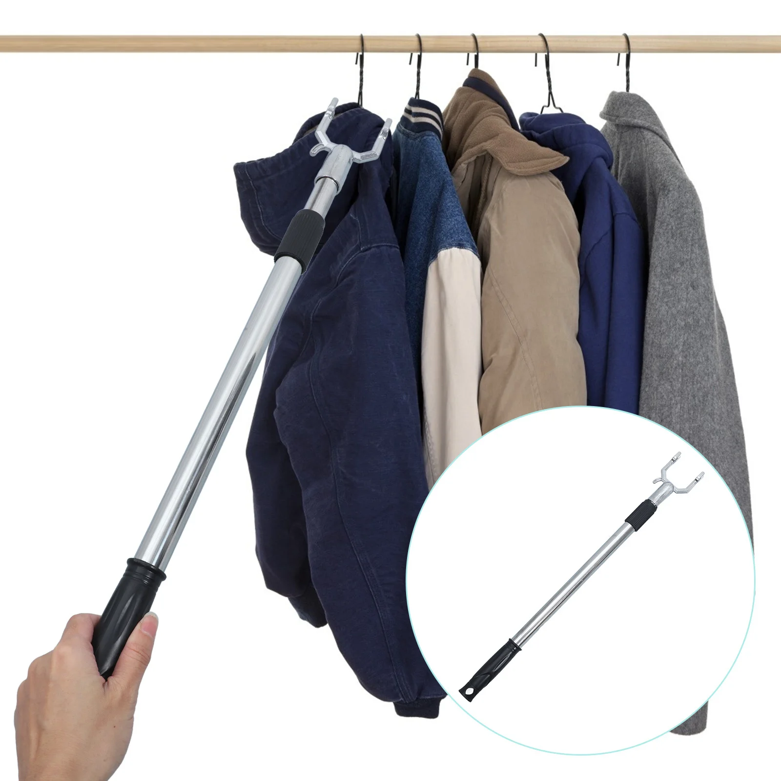 

Telescoping Clothes Hook Pole Strong Metal Garment Rod for Closet Ceiling Installation Easy Assembly Clothes Reaching Stick