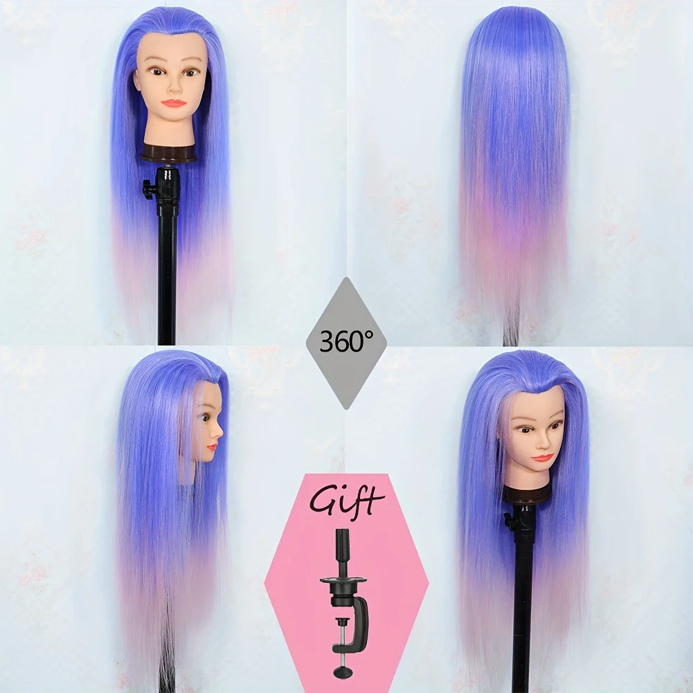 Mannequin Head with Stand,Colored Synthetic Hair for Cosmetology Hairstylist Training Practice Styling Braiding Coiling Display