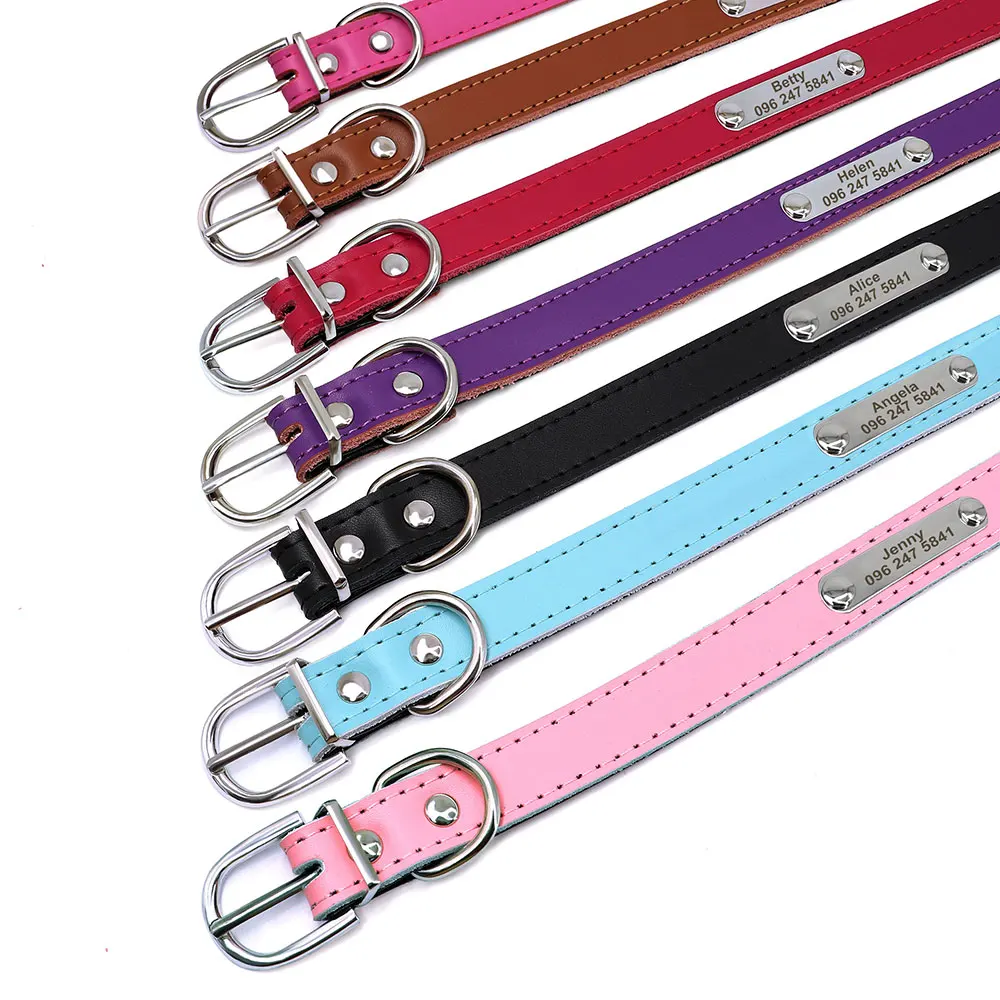 Personalized Leather Dog Cat Collar Adjustable Engraved Pet Kitten Puppy ID Name Tag Accessories Collars For Small Medium Dogs