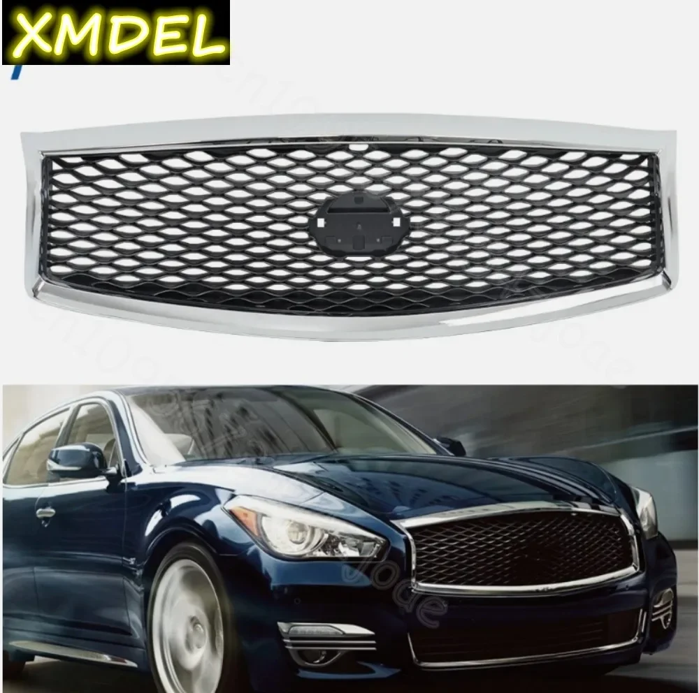 Parrilla central delantera para 2015 2016 2017 2018 2019 Infiniti Q70 Q70L rejilla de parachoques delantera negra brillante con opción de cámara estilo de coche