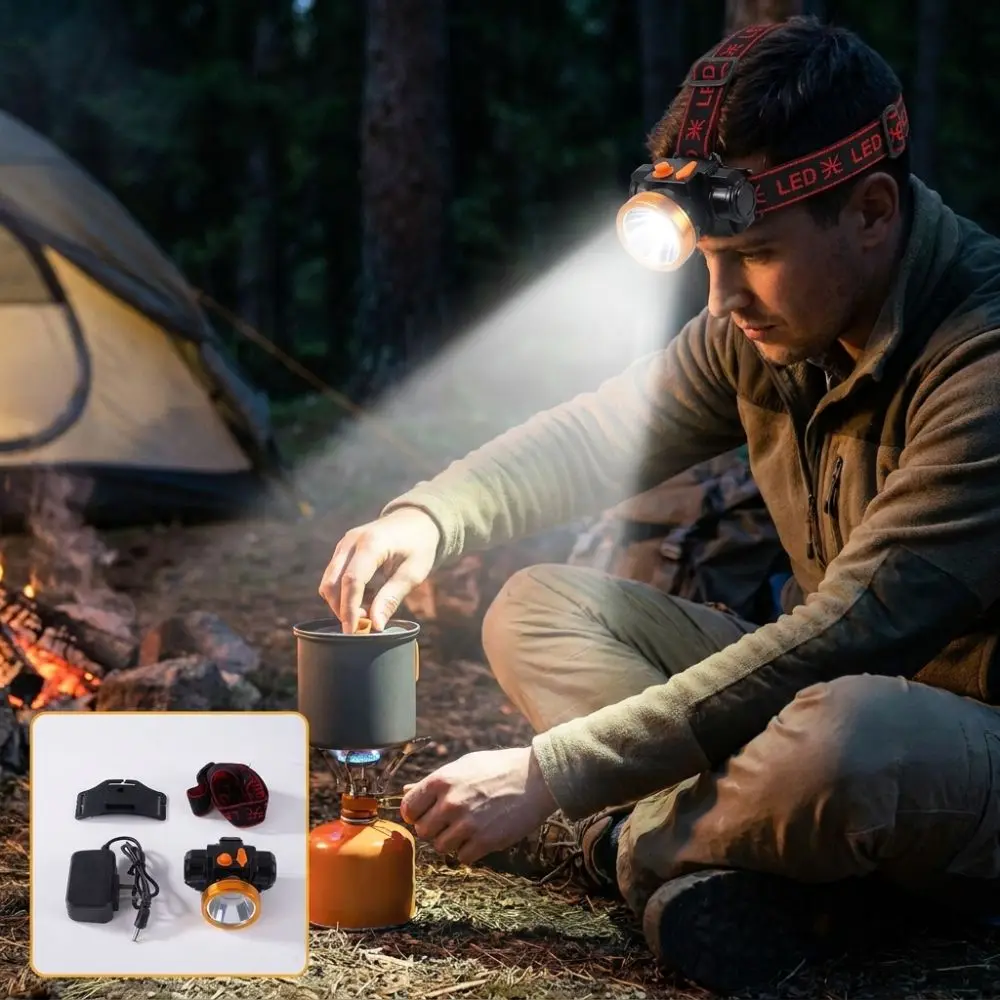 Rechargeable LED Mining Headlamp Waterproof Large Battery Hard Hat Clip Mining Lamp Clip and Strap Dual Wear Long Runtime