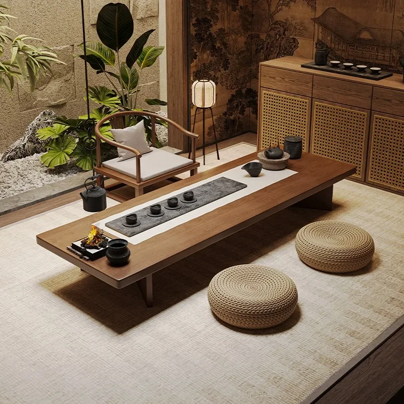 Tatami tea table zen Japanese household new Chinese solid wood balcony bay window small tea table Chinese ancient style