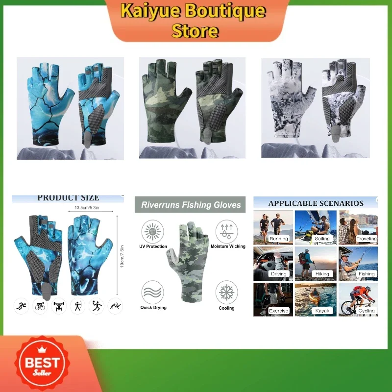 Fishing Gloves Fingerless UV Protection Men Women, Sun Gloves for Hiking Driving Kayaking Paddling, Outdoor Sports Fishing
