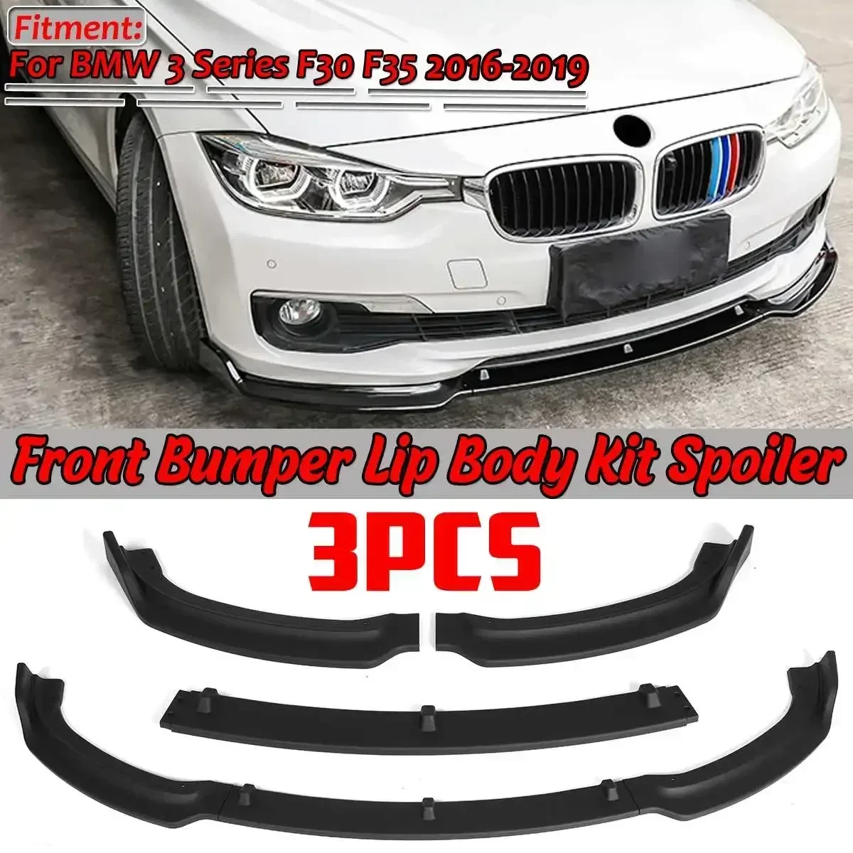 

F30 F35 3pcs Car Front Bumper Lip Deflector Lips Splitter Lip Spoiler Diffuser Guard For BMW 3 Series F30 F35 2016-2019 Body Kit