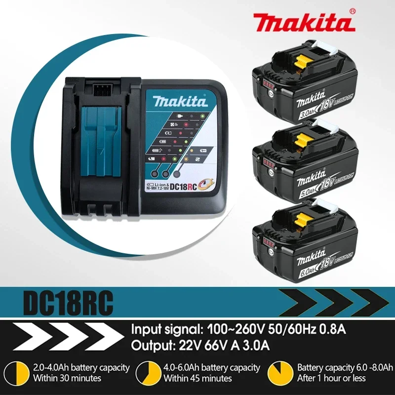 Makita oryginalna ładowarka litowo-jonowa DC18RC z wyświetlaczem LED 14.4V 18V Bl1830 Bl1430 Dc18Ra moc elektryczna dc1818rct 3A ładowanie