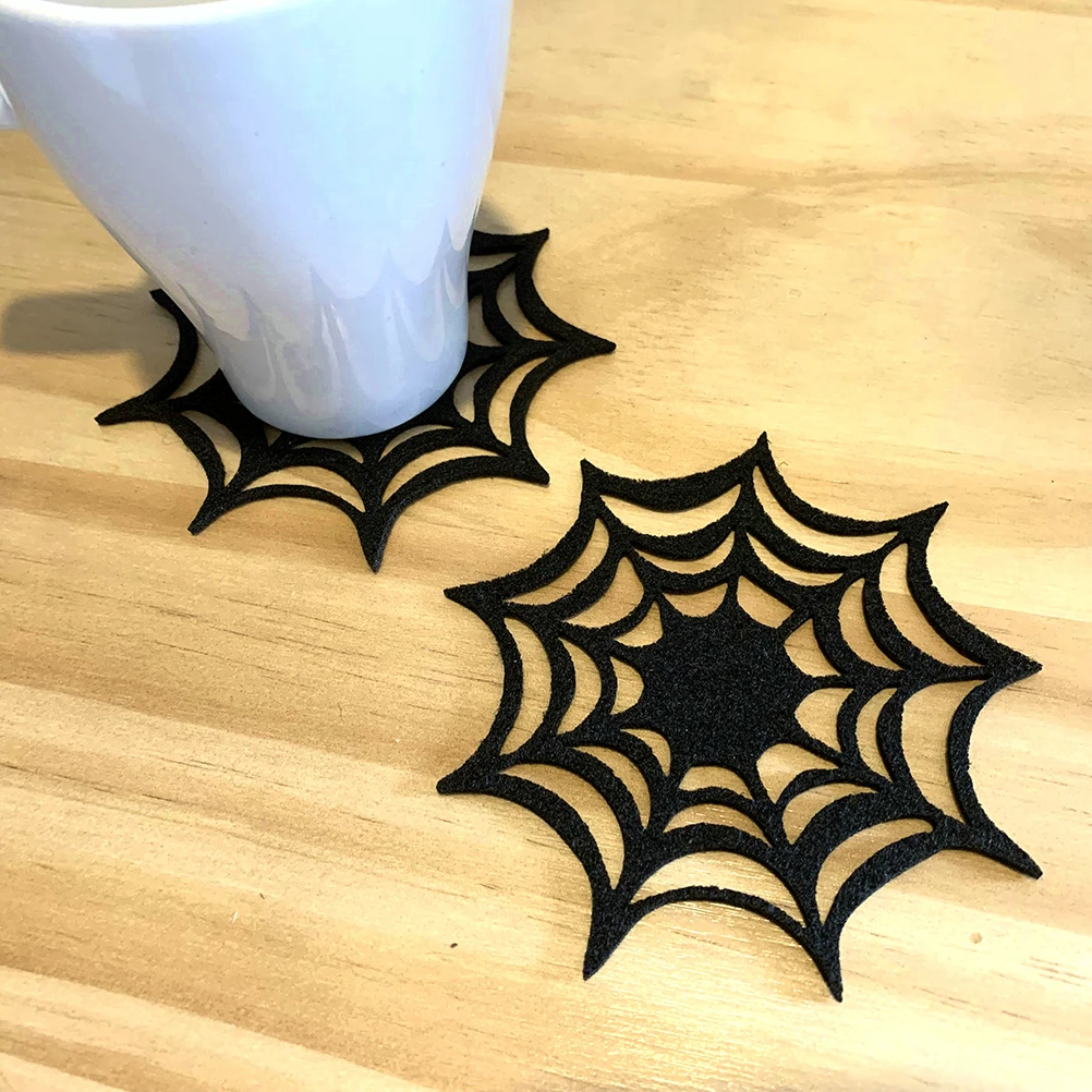 

Halloween Spider Web Coasters Placemats Premium Nonwovens Anti Slip Heat Resistant Table Protection Black Mat for Cutlery Cups