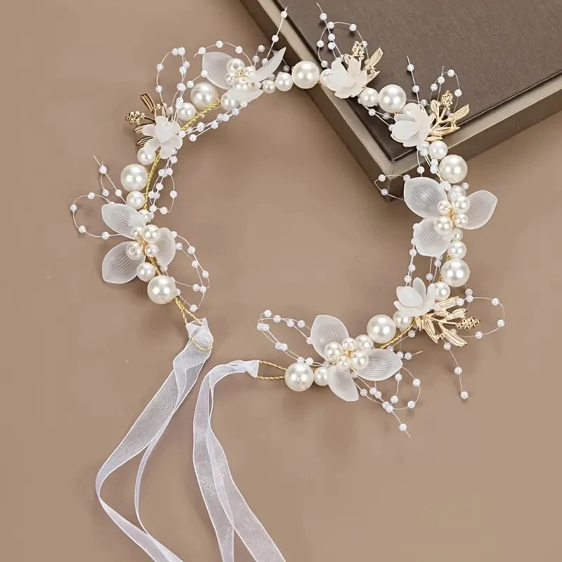 1pc Sweet Girl Pearl Hair Accessory Romantic Flower Wreath Children\'s Gift Girl Kawaii Jewelry Fashion Headband Hair Accessory