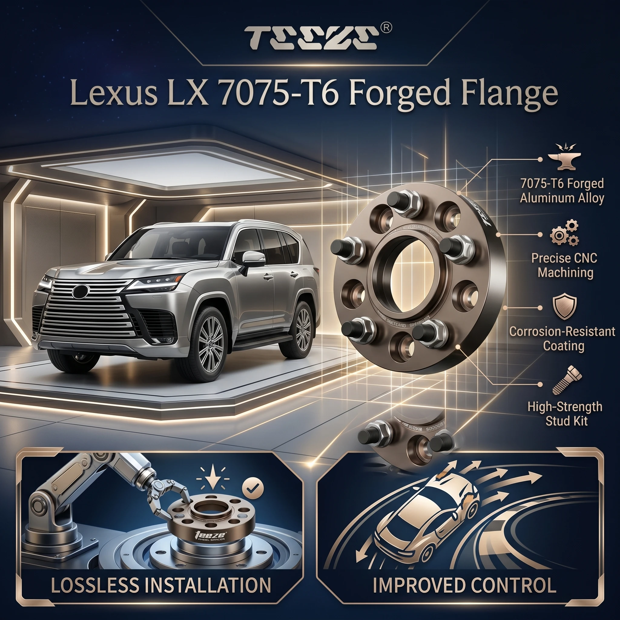 

Teeze 2/4pcs 6x139.7/5x150 95.1/110.1mm M14x1.5 Hub Centric Black Forged wheel spacer For Lexus LX Flange Plate25/30/35/38/50mm