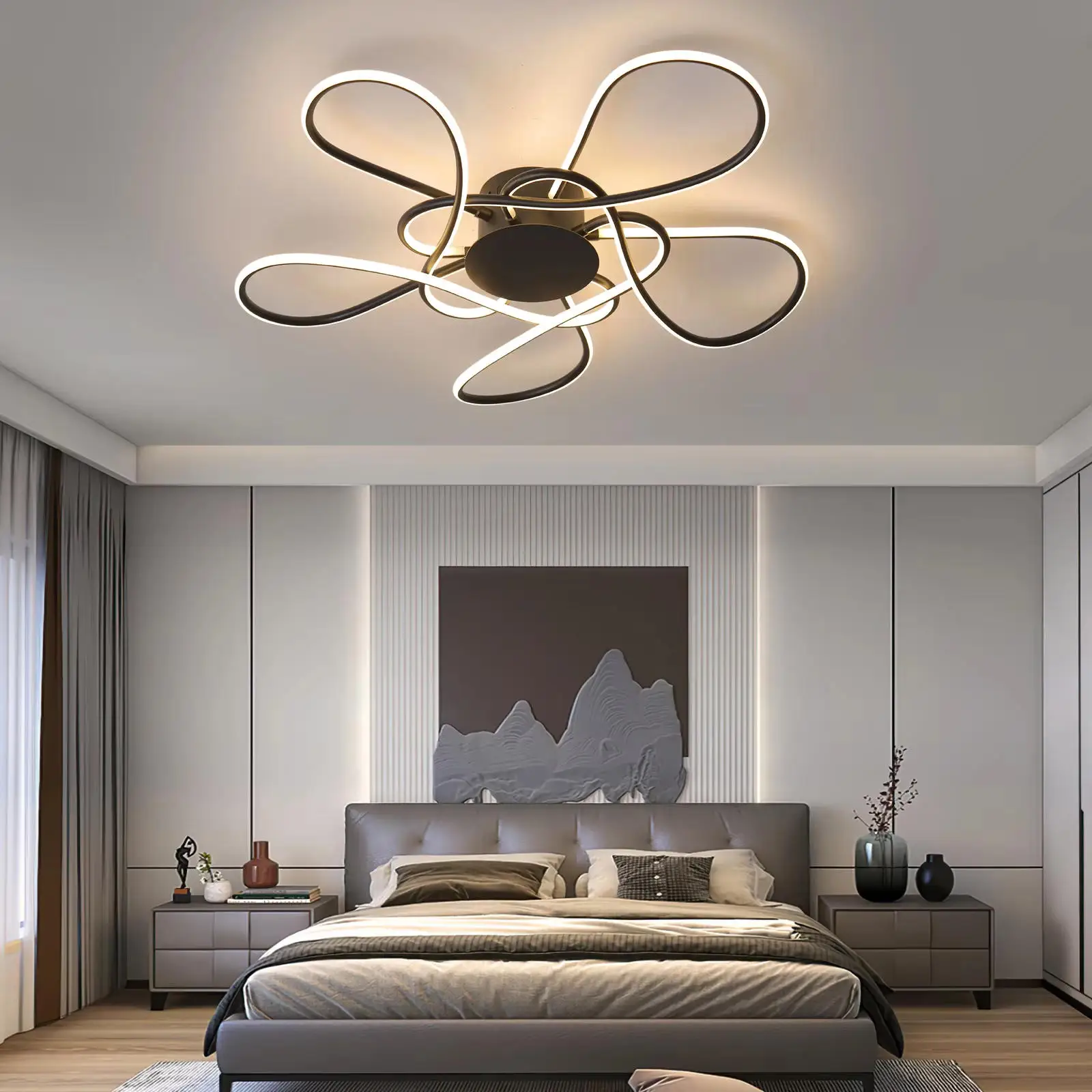 LED pendant light with remote dimming pendant, gold/black, suitable for modern lighting fixtures in home decoration