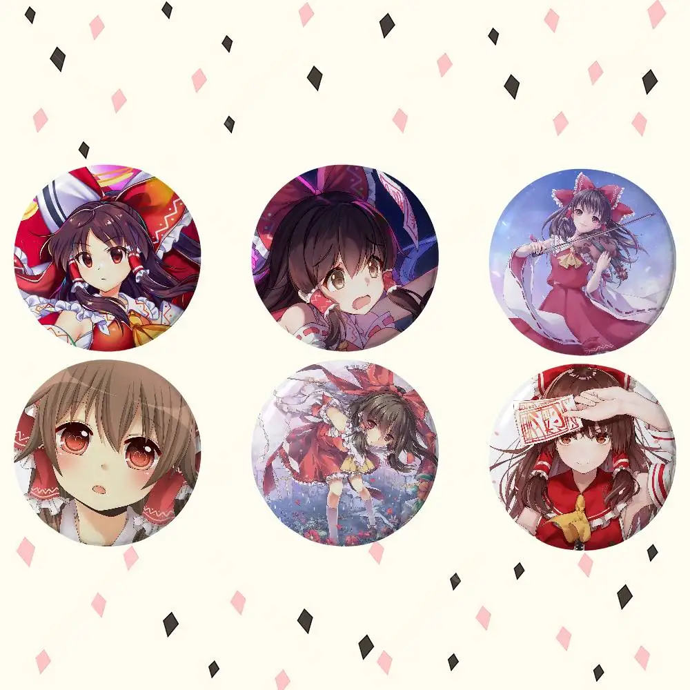 Cartoon Reimu Hakurei Anime Runde Laser-Brosche Cartoon-Anstecknadel Kleidung Rucksack Accessoires Revers-Abzeichen