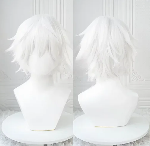 Anime Kaneki Ken Cosplay Wigs Short White Fluffy Wigs Eye Patch Heat Resistant Synthetic Hair Party Role Play Wigs