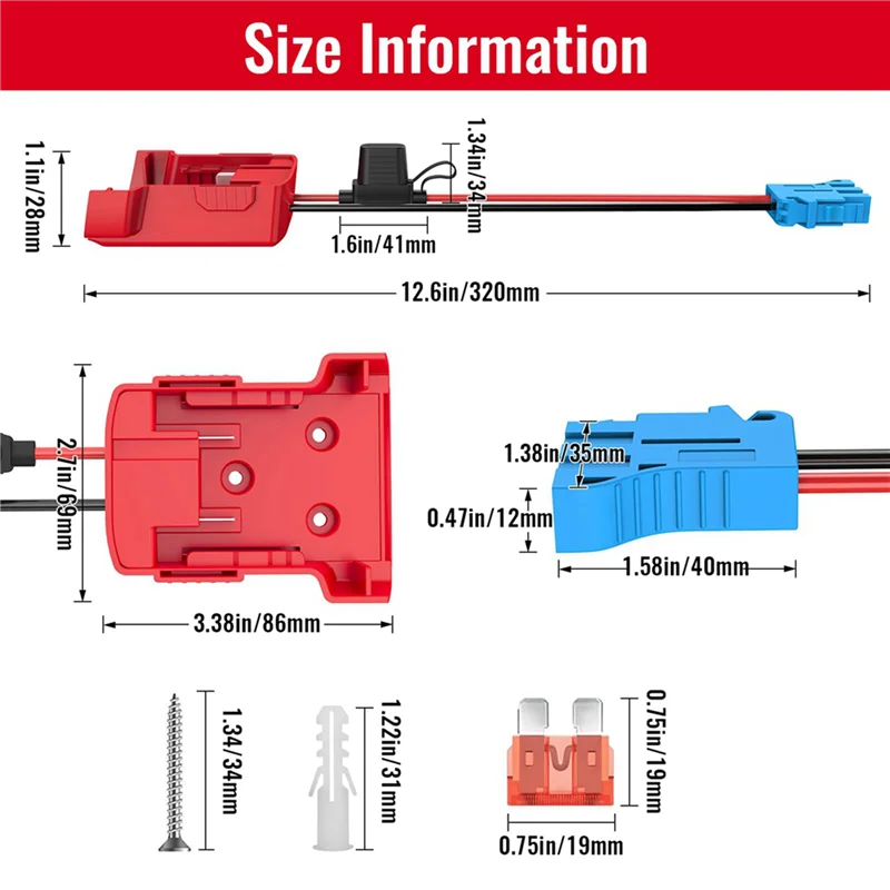 Adapter Power Wheels A96I-2X do akumulatora M18 z złączem wiązki przewodów, przewodem 12AWG i bezpiecznikiem 40A do Peg-Perego