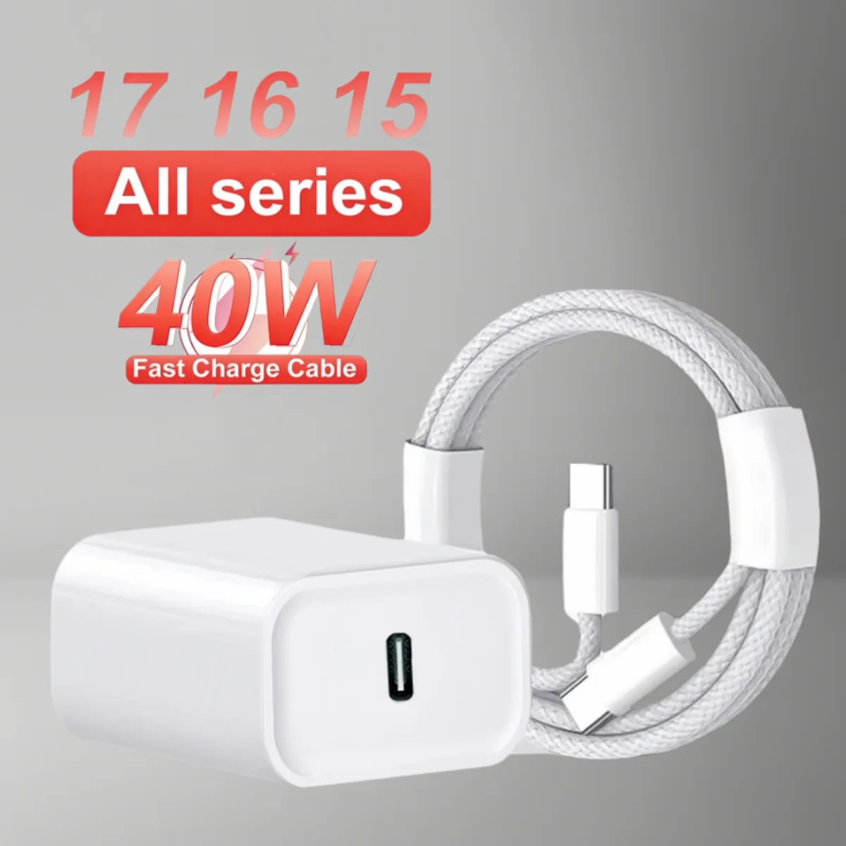 PD 40W Charger USB C Fast Charging Cable For iPhone 17 16 15 Pro Max Air Mini Type C Data line Quick Phone Charger Power Adapter