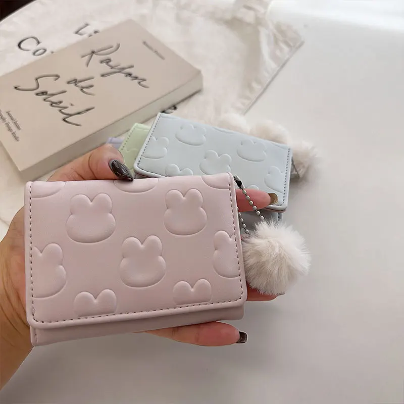 1 Piece Korean Fashion Wallet for Sweet Girls Cute Cartoon Rabbit Purse Card Holder Set Outdoor Portable Coin Card Organizer