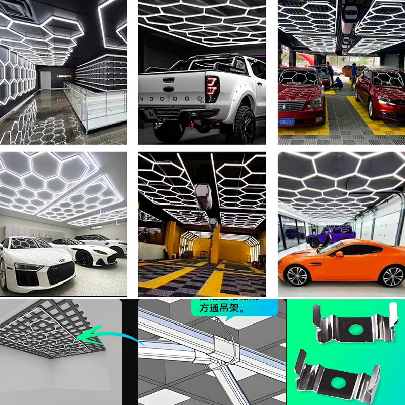 ZK50 Indoor 110V-245V Garage Hexagonal LED Car Beauty Lighting, Honeycomb Hexagonal Ceiling Decorative Lighting Fixture